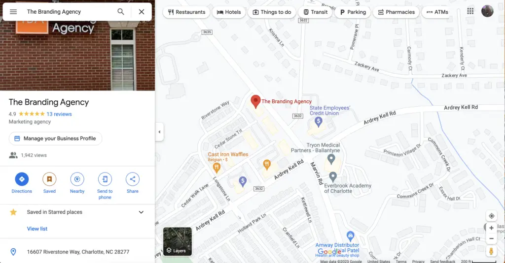 Google Maps, The Branding Agency Charlotte, NC