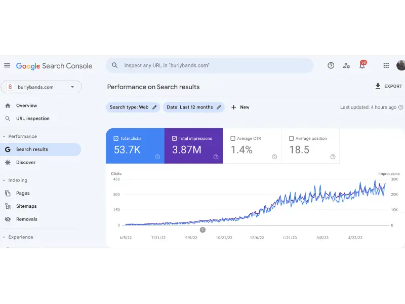 Google Search Console 12 month view