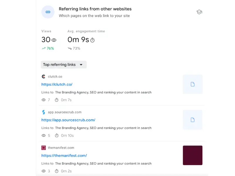 Search Console Insights Referring links from other websites