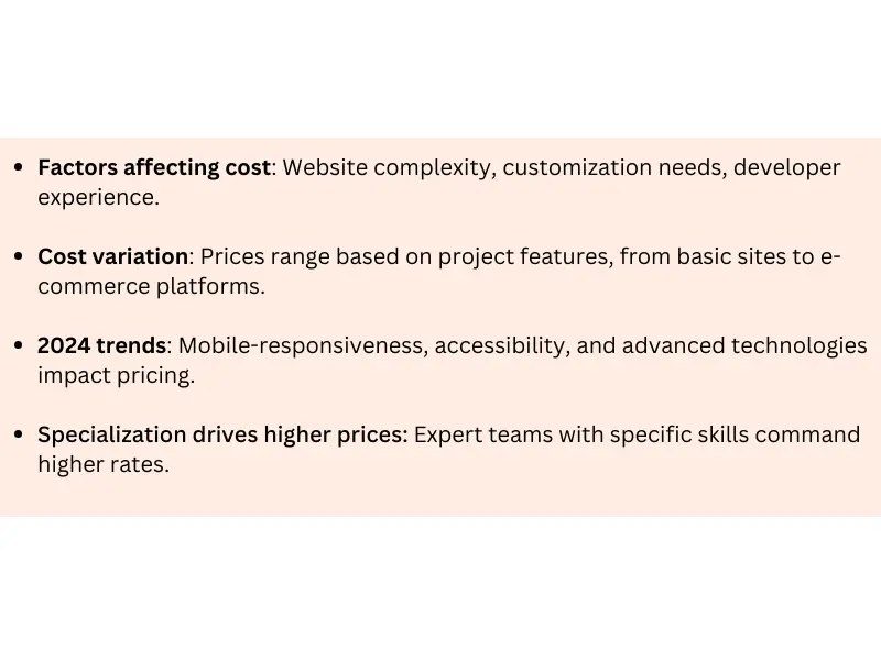 4 key points about website development costs in 2024