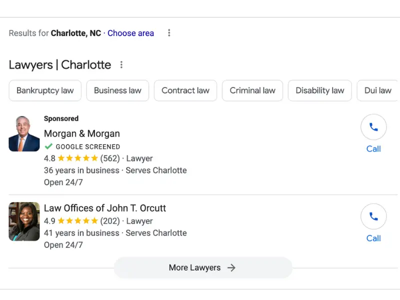 charlotte lawyers google search
