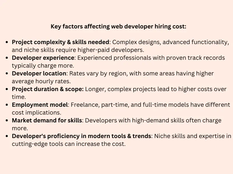 Key factors affecting web developer hiring cost
